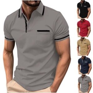 Vetsdori Mens Polo Summer T-Shirts Short sleeve with Pocket, Big and Tall Plain Pullover Collared Casual V-Neck Outdoor Shirts for Men
