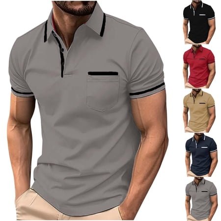 Vetsdori Mens Polo Summer T-Shirts Short sleeve with Pocket, Big and Tall Plain Pullover Collared Casual V-Neck Outdoor Shirts for Men