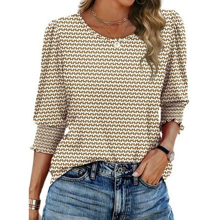 Fantaslook Blouses for Women Dressy Casual 3/4 Length Sleeve Womens Tops with Smocked Cuffs Fashion Shirts