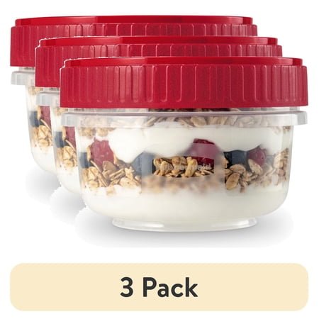 (3 pack) Rubbermaid TakeAlongs Twist & Seal 1.6-Cup Food Storage Containers, Ruby, 3-Pack