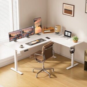 L-Shaped Standing Desk 63 x 47 inch, Height Adjustable Electric Corner Standing Desk, Sit-Stand Computer Desk for Home Office, White
