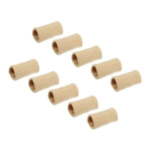 Unique Bargains 10pcs Breathable Finger Sleeves Thumb Braces Support Elastic Compression Protectors Beige