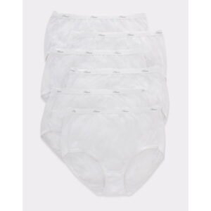 Hanes Women's Cotton Brief Underwear, Moisture-Wicking, 6-Pack White 8