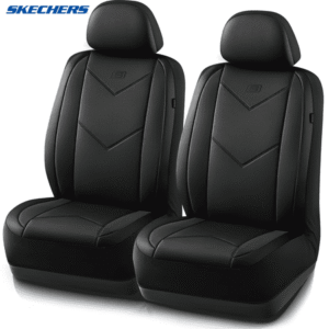 Skechers Sport Leather Car Seat Cover – Front Seat Premium Comfort, Breathable Design, Universal Fit for Cars, SUVs, and Trucks - Black