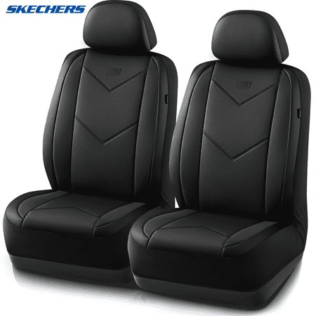 Skechers Sport Leather Car Seat Cover – Front Seat Premium Comfort, Breathable Design, Universal Fit for Cars, SUVs, and Trucks - Black