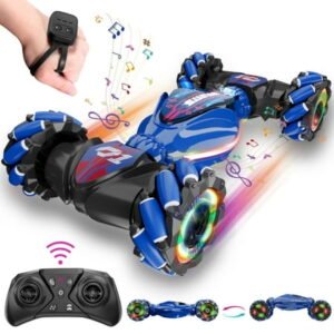Remote Control Cars RC Stunt Car Toys for 8-12 Year Old Boys, UUGEE 2.4Ghz 1:14 4WD Gesture Sensing Transform Drift Car with Light & Music, Christmas Birthday Gifts for Kids- Blue