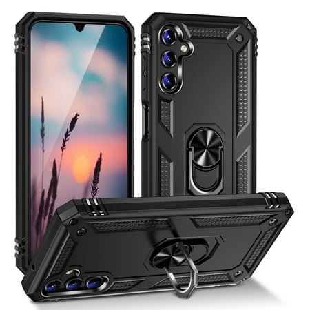 TJS Phone Case for Samsung Galaxy S26, Impact Resistant Metal Ring Magnetic Support Kickstand Drop Protector Cover for Galaxy S26 (Black)