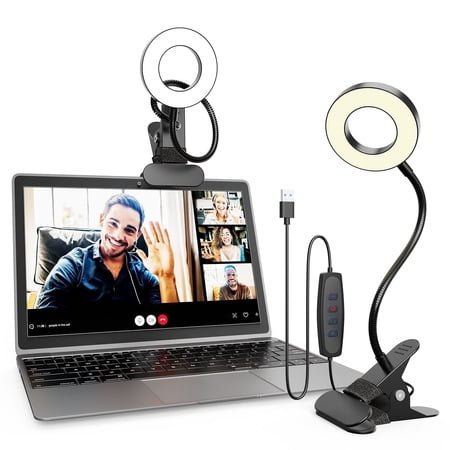 Ring Lights for Selfie & Phone Clip-on, RAOYI Adjustable Phone Mount with Dimmable LED, Portable Lighting Kit for Laptop/Desktop/Monitor