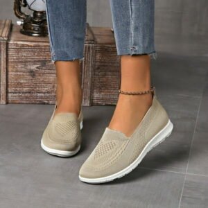 Women's Knitting Flat Shoes Fashion Casual Versatile Plus Size Slip-On Lightweight Comfortable Shoes Spring Summer Novel Trendy Wedge Flats Beige 8.5