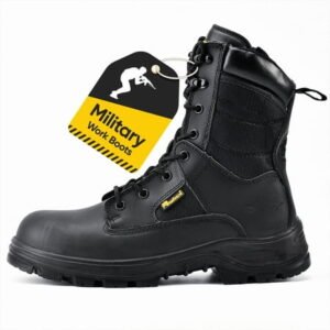 SAFETOE Heavy Duty Tactical Boots Men's Cow Leather Boots 8" Steel Toe Work Safety Shoes with Side Zipper Non-Slip Lightweight Comfortable