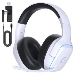AYEDLOE Wireless Gaming Headset 2.4GHz for PS5/PS4/PC/Switch-Bluetooth 5.3 Headphones with Noise-Canceling Mic, 7.1 Surround Sound, 70H Battery Life, RGB Lights, Foldable, Portable-White