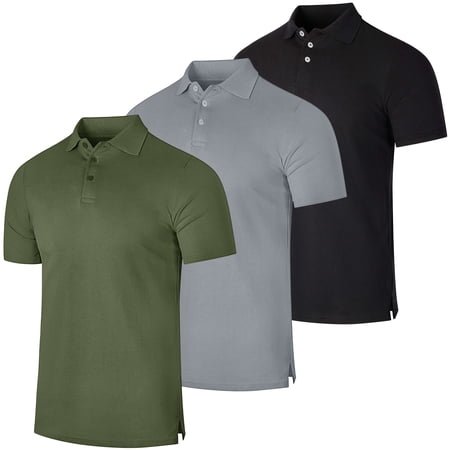 Real Essentials 3 & 4 Pack: Men's Cotton Pique Short Sleeve Polo Shirt - Performance Polo (Available In Big & Tall)