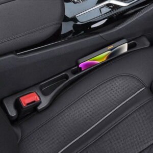 Car Seat Gap Filler, 2 Pack No-Drop Seat Side Gap Seam Filler Organizer with Phone Holder, Universal Fit Fill The Gap Between Seat and Console, Perfect for Car SUV Truck Black