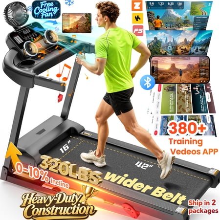 300 lbs Capacity Treadmill for Home, 3.5HP Folding Treadmill w/ 71 Preset Workouts, APP with Free Train Courses, Dual HiFi Speakers, Exercise Equipment for Walking, Jogging, Running