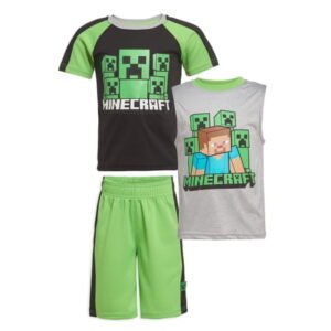 Minecraft Boys Creepers T-Shirt, Tank Top & Shorts Set (Little & Big Boys), 3-Piece Bundle, Sizes 4–12