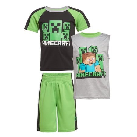 Minecraft Boys Creepers T-Shirt, Tank Top & Shorts Set (Little & Big Boys), 3-Piece Bundle, Sizes 4–12