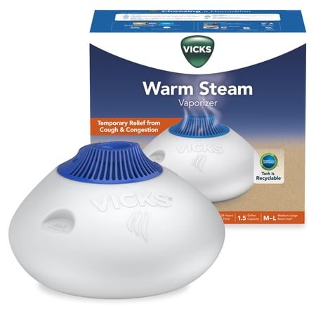 Vicks Warm Steam Vaporizer Humidifier with Night Light, 1.5 gal, 600 Sq. ft, White, V150SGNLUPCV2