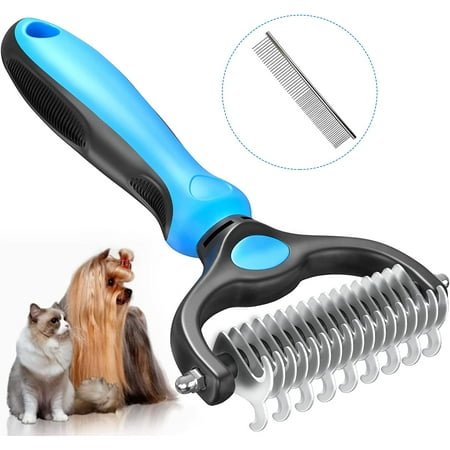 Planet Pet Grooming Brush - 2-Sided Dematting Comb and Undercoat Rake for Dogs and Cats,Extra Wide, Blue, Dog Grooming Brush, Dog Shedding Brush