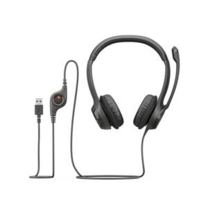 Logitech H390 Wired USB Headset, Stereo Headphones with Noise-Cancelling Microphone, USB, In-Line Controls, Black (981-000310)