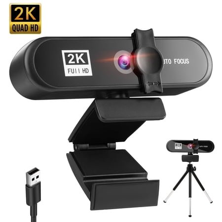 RONY 2K HD Web Camera with Fast Auto Focus Tripod Stand Privacy Cover for Video Calling Zoom Meeting