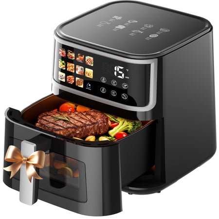 9QT Air Fryer, LED Digital Color Display with Easy-View Window, for 4-6 People, 1700W Powerful Heating, Nonstick & Dishwasher Safe Frying Basket, 85% Less Oil