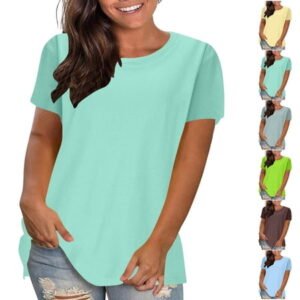 Luvrsol Womens T Shirts Cotton Solid Round Neck Short Sleeve Casual Loose T-shirt, Size S-2XL