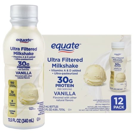 Equate Ultra-Filtered Protein Milkshake, Vanilla, 11.5 fl oz, 12 Count