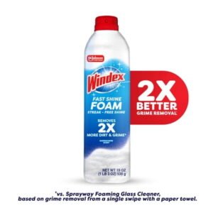Windex Fast Shine Foam Glass, Window, and Mirror All Purpose Cleaner, No-Drip Aerosol Cleaning Spray, 19 oz