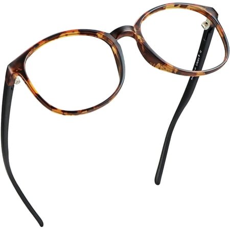 LifeArt Round Frame Blue Light Blocking Reading Glasses, Computer Gaming TV Glasses for Women Men (Tortoise, No Magnification)