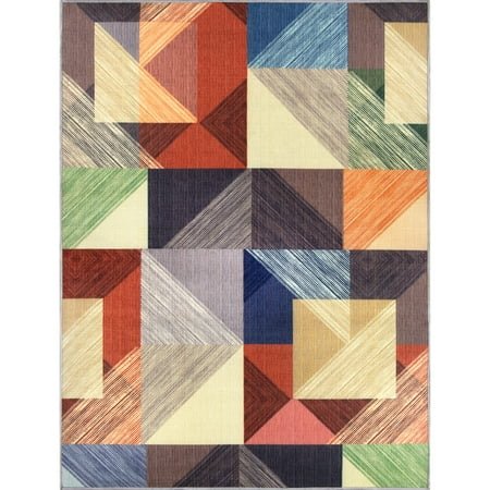 Mainstays Geometric Blocks Multi-Colored, Indoor Area Rug, 4'11" x 6'6"