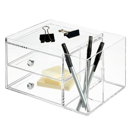 InterDesign Clarity Cosmetic Organizer for Vanity Cabinet to Hold Makeup, Beauty Products, 2 Drawer with Side Caddy, Clear