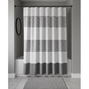 Serafina Home Striped Black and White Fabric Shower Curtain: 100% Cotton Luxury Hotel with Detailed Decorative Weave for Bathroom 70" x 72"