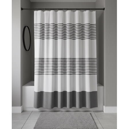 Serafina Home Striped Black and White Fabric Shower Curtain: 100% Cotton Luxury Hotel with Detailed Decorative Weave for Bathroom 70" x 72"