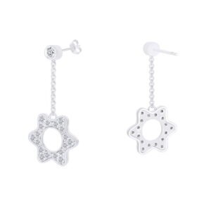 AFFY Round Cubic Zirconia Flower Ear Drop Earrings 14k White Gold Over Sterling Silver (0.12 Cttw)