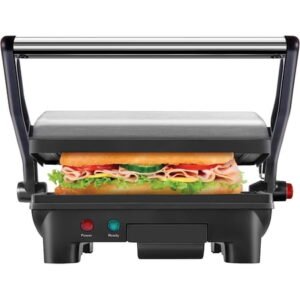 Chefman 3-in-1 Panini Press & Grill, 2-Slice Non-Stick, Opens Flat - Stainless Steel