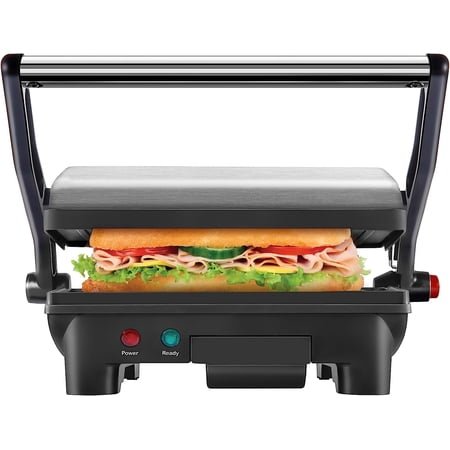 Chefman 3-in-1 Panini Press & Grill, 2-Slice Non-Stick, Opens Flat - Stainless Steel