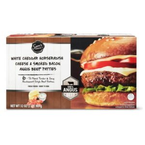 Sam's Choice White Cheddar Horseradish Cheese & Smoked Bacon Angus Beef Patties, 32 oz, 6 Count