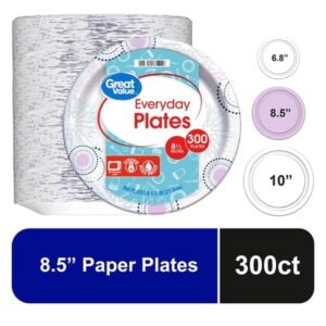 Great Value 8.5-Inch Disposable Paper Plates, 300 Count, Soak-Proof and Microwave-Safe
