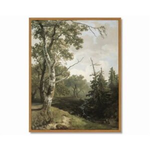 Drsoum Vintage Birch Forest Wall Art Rustic Retro Framed Woodland Prints Farmhouse Nature Landscape Decor for Living Room Bedroom Office 8x10in Natural Framed