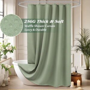 Inosoo Waffle Textured Shower Curtain, 72"x72" Luxury Heavy Duty Soft Fabric Shower Curtain, Sage Green