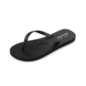 Litfun Slim Flip Flops for Women Casual Thong Flat Sandals Soft Rubber Slip on Sandals,Black,6.5-7