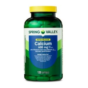 Spring Valley Rapid-Release Calcium Dietary Supplement, Softgel Capsules, Bone Health, 600 mg, 120 Count