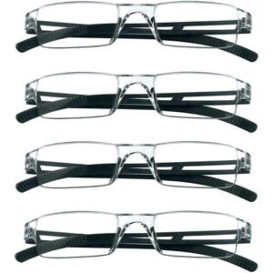 4 Pairs Reading Glasses, Blue Light Blocking Computer Glasses for Women and Men, Fashion Rectangle Eyewear Frame(4 Black, +1.00 Magnification)