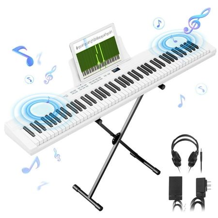 Furnibear 88 Key Piano Keyboard Semi Weighted Electric Keyboard Piano with Stand, Pedal, Headphones, Carrying Case, White