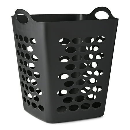 Mainstays Flexible Square Laundry Hamper, Black Plastic