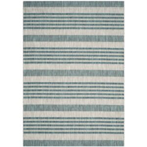 SAFAVIEH Courtyard Patrice Striped Indoor/Outdoor Area Rug, 6'7" x 9'6", Grey/Blue