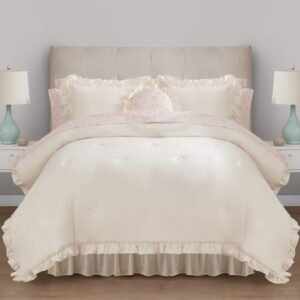 Mainstays All in One Reversible Comforter and Sheet set- 11 Piece, Queen, Cream Ruffle
