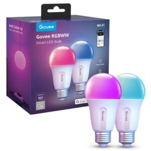 Govee Smart LED Bulbs A19 800LM, 9W RGBWW Color-Changing Light Bulbs, E26 Base, 2-Pack, WiFi + Bluetooth