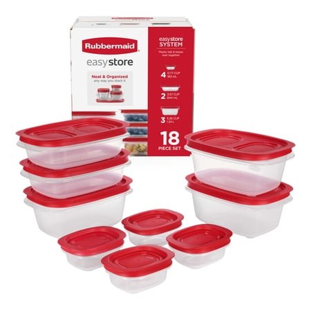 Rubbermaid EasyStore Medium Rectangle Containers, 18-Piece Set, Food Storage Containers, Food Storage Containers with Lids