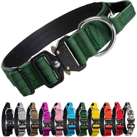 TSPRO Premium Dog Collar with Handle Thick Dog Collar Adjustable Dog Collar Heavy Duty Quick-Release Metal Buckle Dog Collar for Small or Medium to Extra Large Dogs(L-Green)